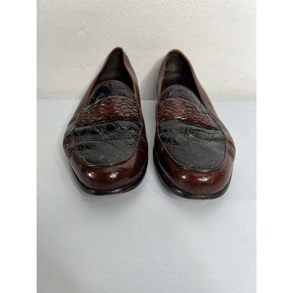 Bragano Loafers Brown Black Woven Genuine Crocodile Leather Italy Men’s 9.5M
